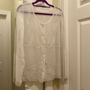 Vintage sheer blouse with beading and pearl buttons size small